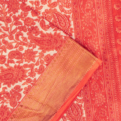 Sanskriti Vintage Red Pure Cotton Saree Paisley KashmirI Screen Print Sari 5+yd