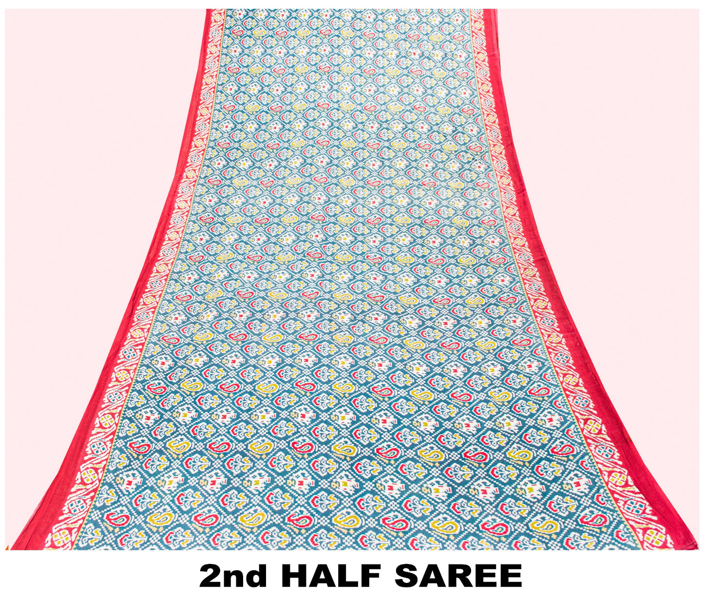 Sanskriti Vintage Blue-Red Pure Cotton Saree Patan Patola Ikat Printed Sari 5+YD