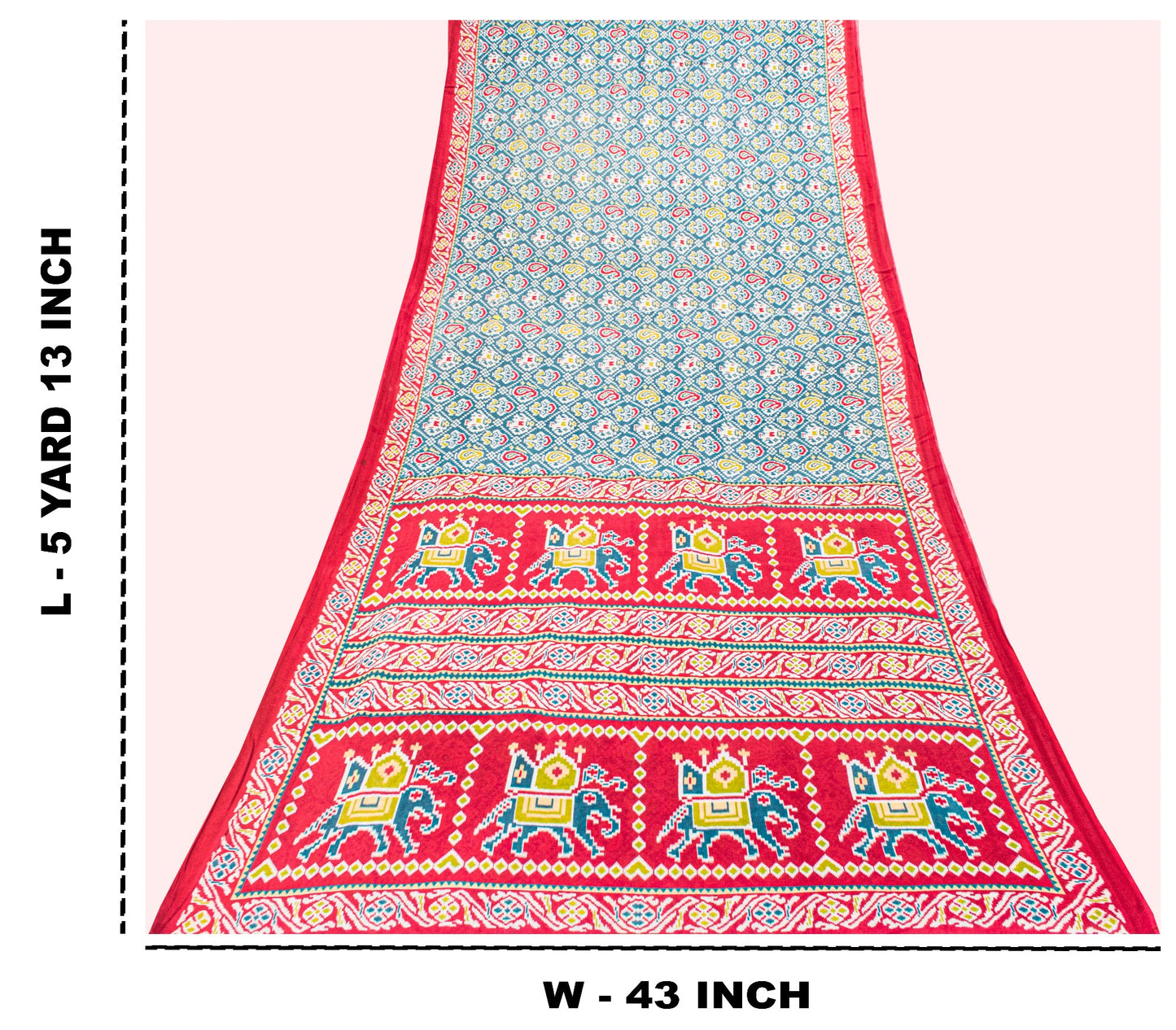 Sanskriti Vintage Blue-Red Pure Cotton Saree Patan Patola Ikat Printed Sari 5+YD