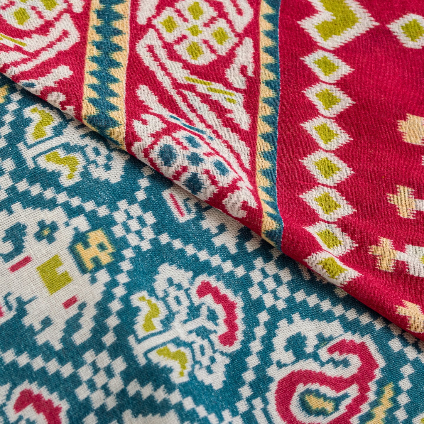 Sanskriti Vintage Blue-Red Pure Cotton Saree Patan Patola Ikat Printed Sari 5+YD