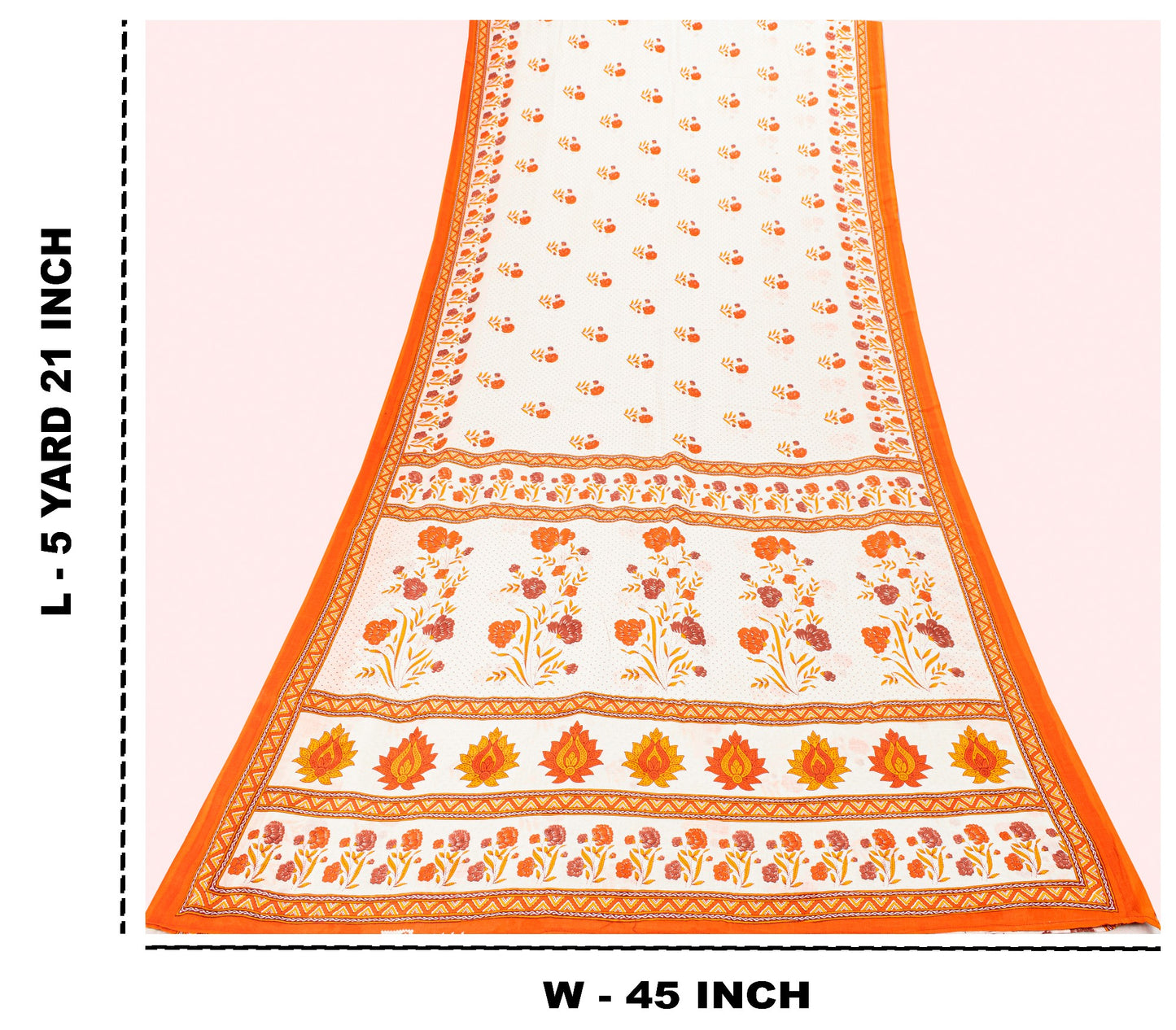 Sanskriti Vintage White-Orange Pure Cotton Saree Kantha Digital Print Sari 5.5YD