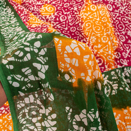 Sanskriti Vintage Multicolor Pure Cotton Saree Abstract Batik Printed Sari 5.5YD
