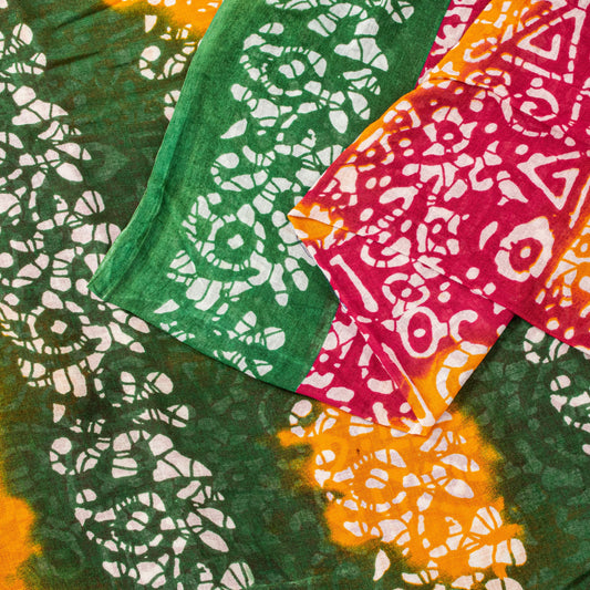 Sanskriti Vintage Multicolor Pure Cotton Saree Abstract Batik Printed Sari 5.5YD