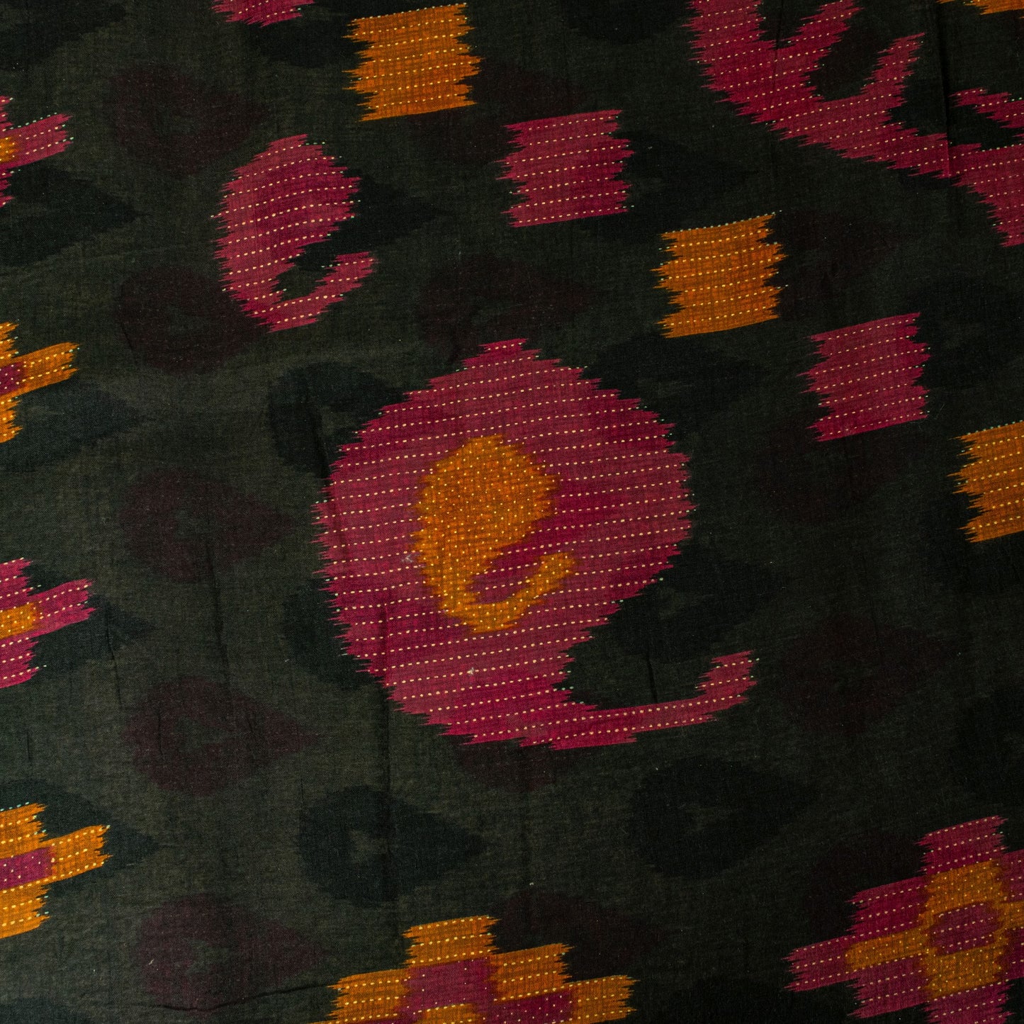 Sanskriti Vintage Gray-Black Pure Cotton Saree PatanPatola Ikat Print Sari 5.5YD