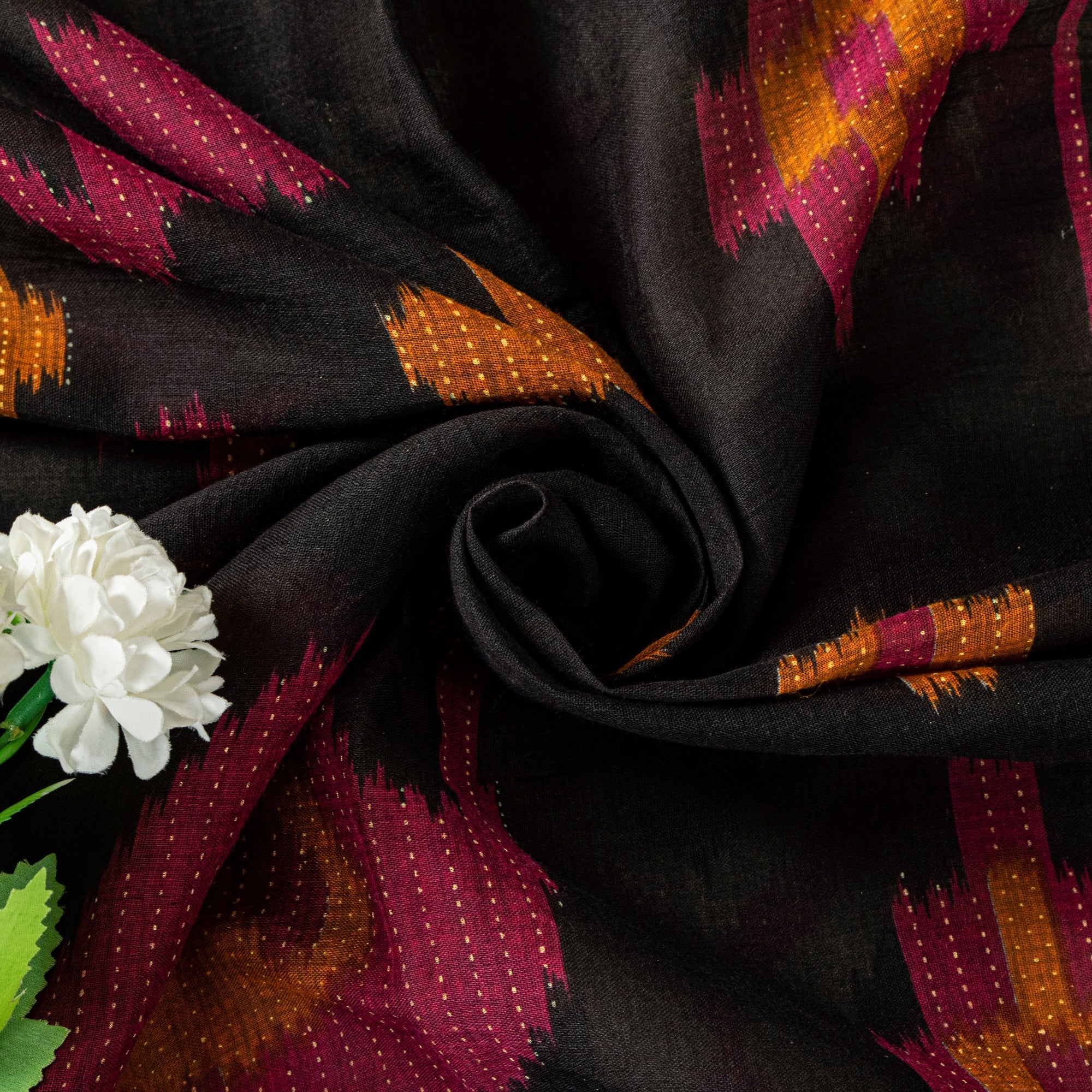 Sanskriti Vintage Gray-Black Pure Cotton Saree PatanPatola Ikat Print Sari 5.5YD