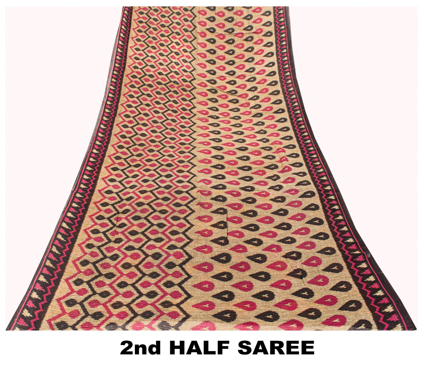 Sanskriti Vintage Gray-Black Pure Cotton Saree PatanPatola Ikat Print Sari 5.5YD