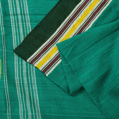 Sanskriti Vintage Green100% Pure Cotton Saree Tant Hand Woven Bengali Sari 5.5YD