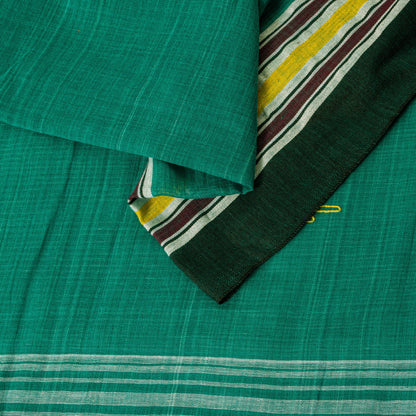 Sanskriti Vintage Green100% Pure Cotton Saree Tant Hand Woven Bengali Sari 5.5YD