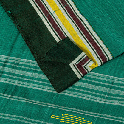 Sanskriti Vintage Green100% Pure Cotton Saree Tant Hand Woven Bengali Sari 5.5YD