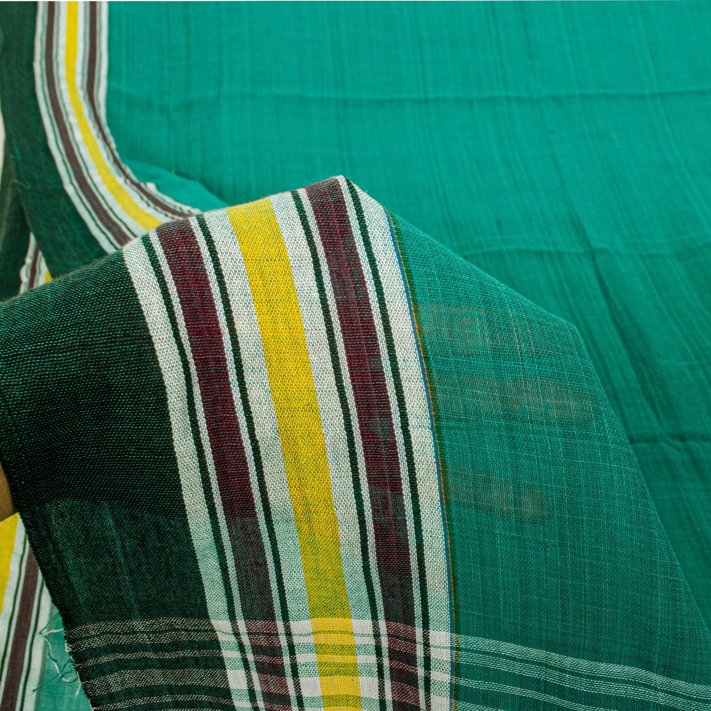 Sanskriti Vintage Green100% Pure Cotton Saree Tant Hand Woven Bengali Sari 5.5YD
