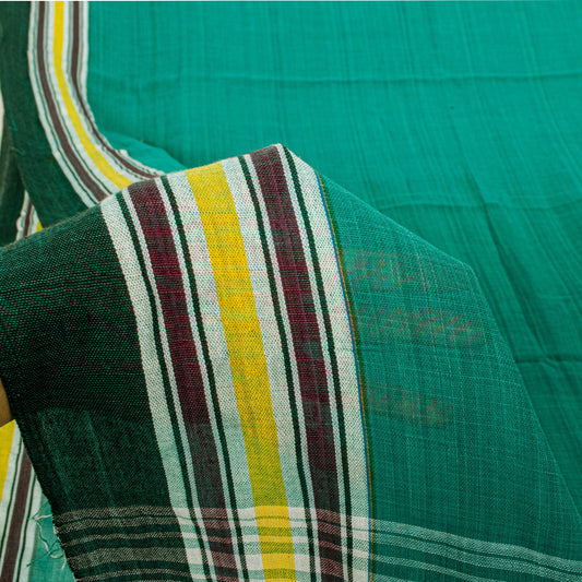 Sanskriti Vintage Green100% Pure Cotton Saree Tant Hand Woven Bengali Sari 5.5YD