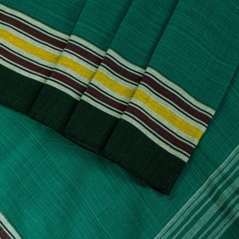 Sanskriti Vintage Green100% Pure Cotton Saree Tant Hand Woven Bengali Sari 5.5YD