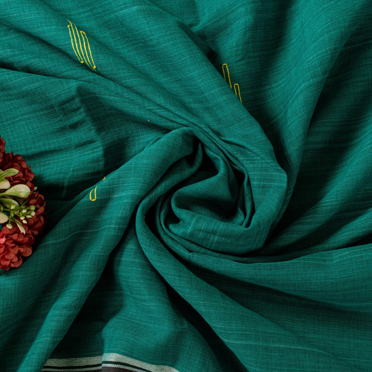 Sanskriti Vintage Green100% Pure Cotton Saree Tant Hand Woven Bengali Sari 5.5YD