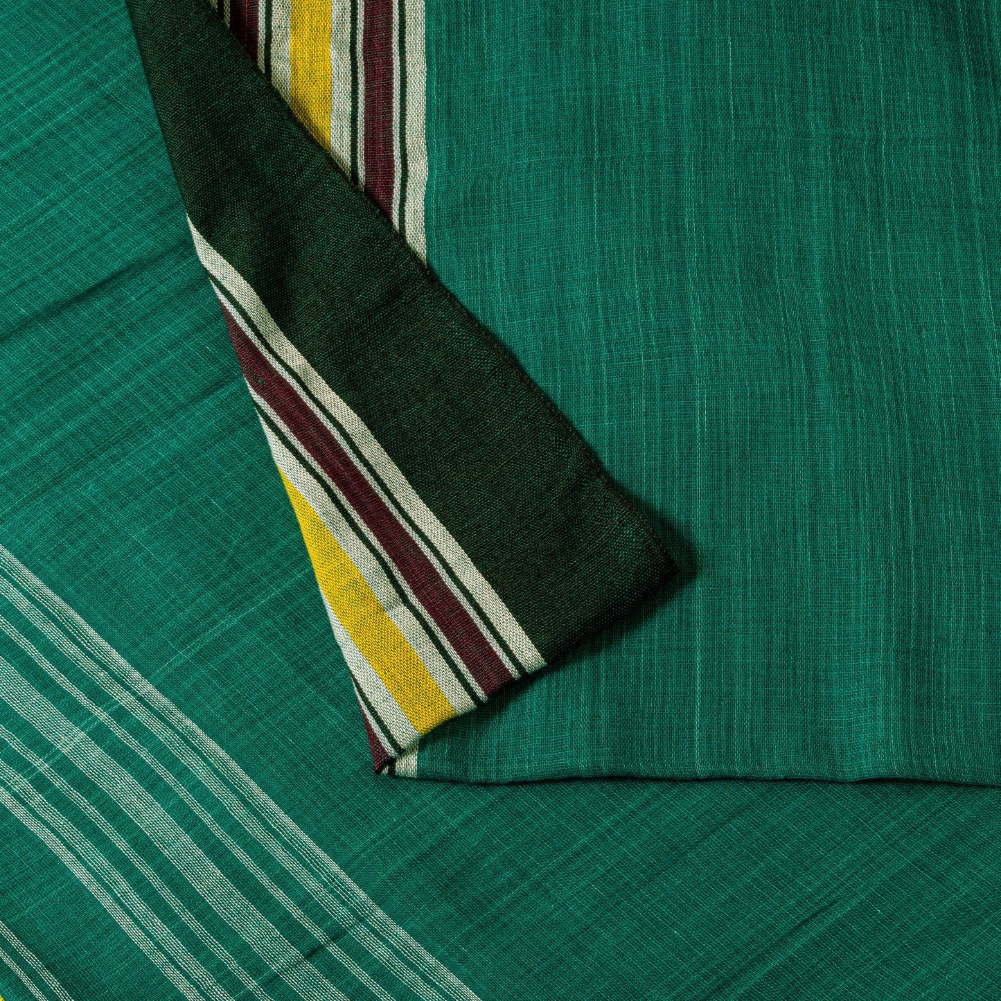 Sanskriti Vintage Green100% Pure Cotton Saree Tant Hand Woven Bengali Sari 5.5YD