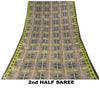Sanskriti Vintage Green-Brown Pure Cotton Saree Geometric Ikat Print 5.5YDCraft