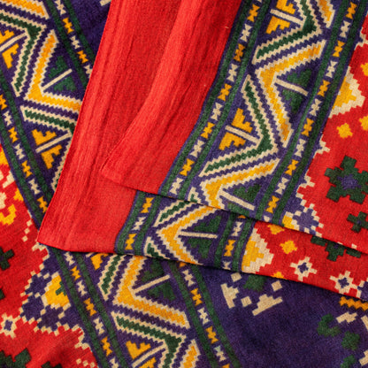 Sanskriti Vintage Red Saree Pure Cotton Patan Patola Printed Gujrat Sari 5.5 YD