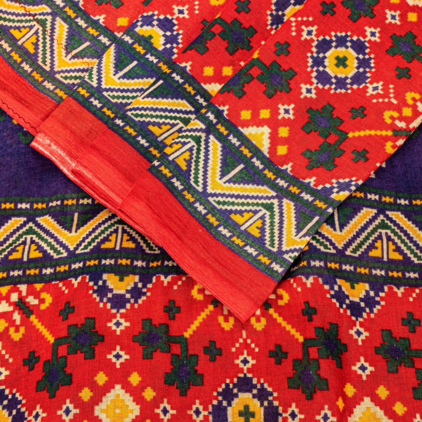 Sanskriti Vintage Red Saree Pure Cotton Patan Patola Printed Gujrat Sari 5.5 YD