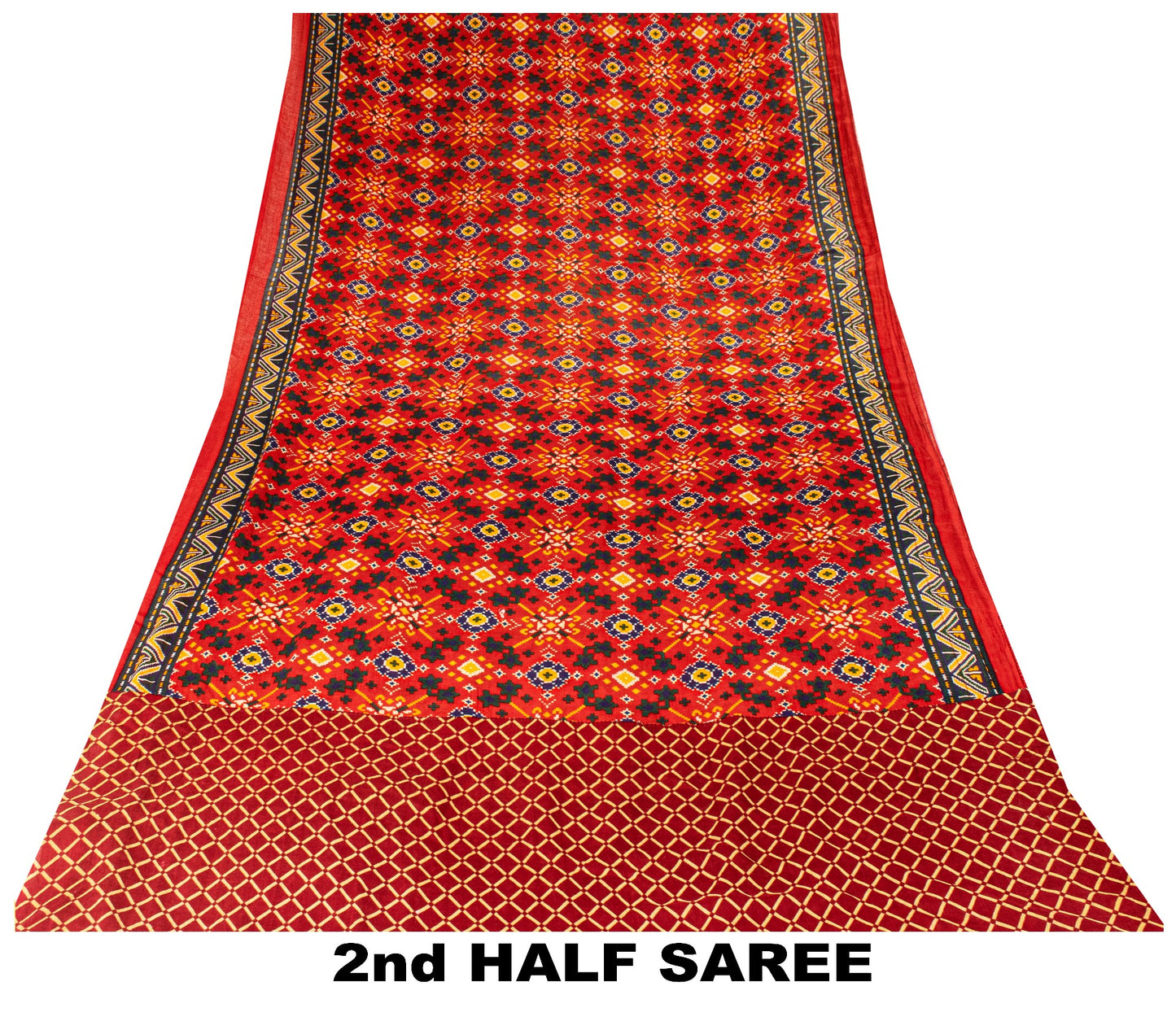 Sanskriti Vintage Red Saree Pure Cotton Patan Patola Printed Gujrat Sari 5.5 YD