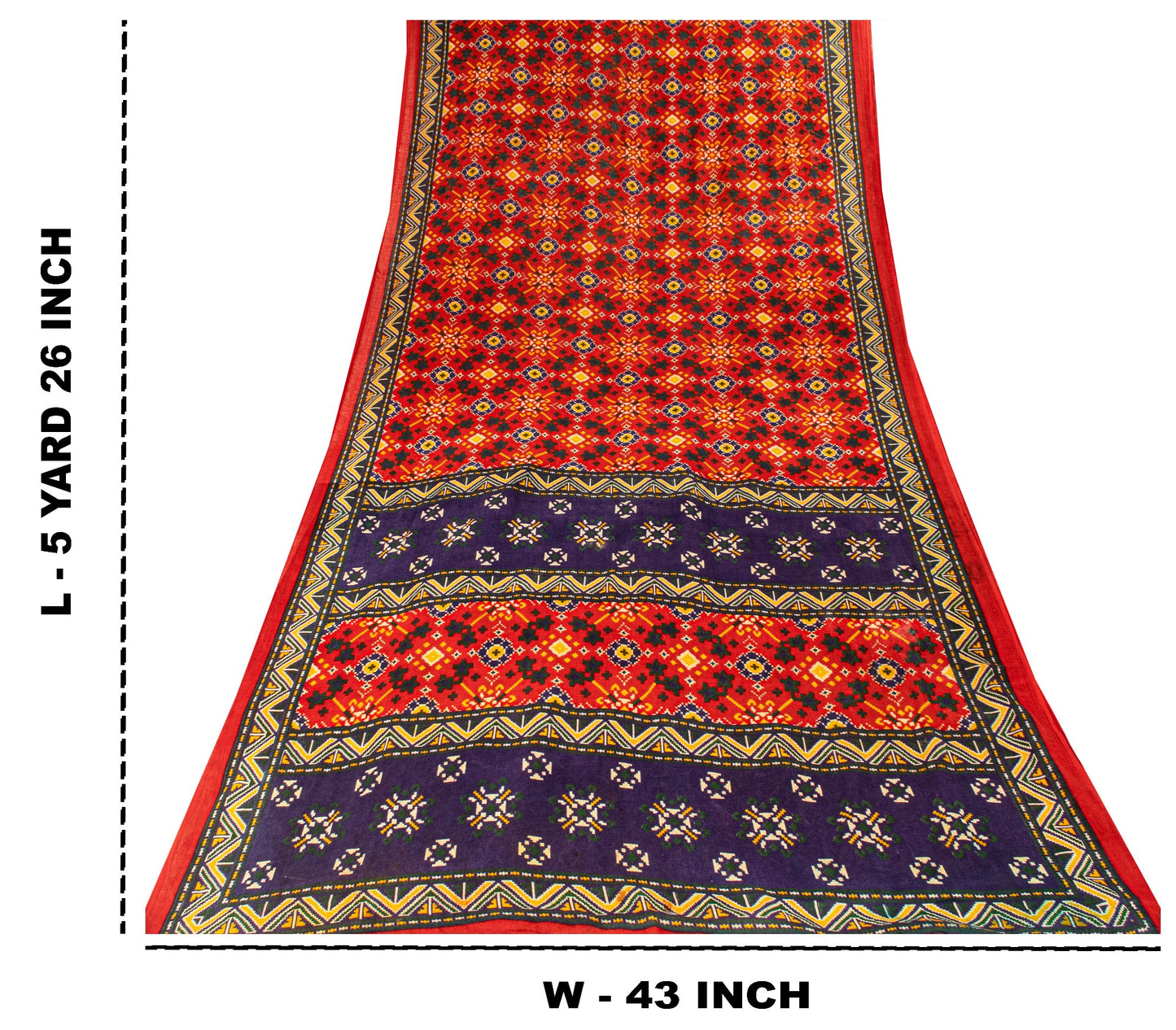 Sanskriti Vintage Red Saree Pure Cotton Patan Patola Printed Gujrat Sari 5.5 YD