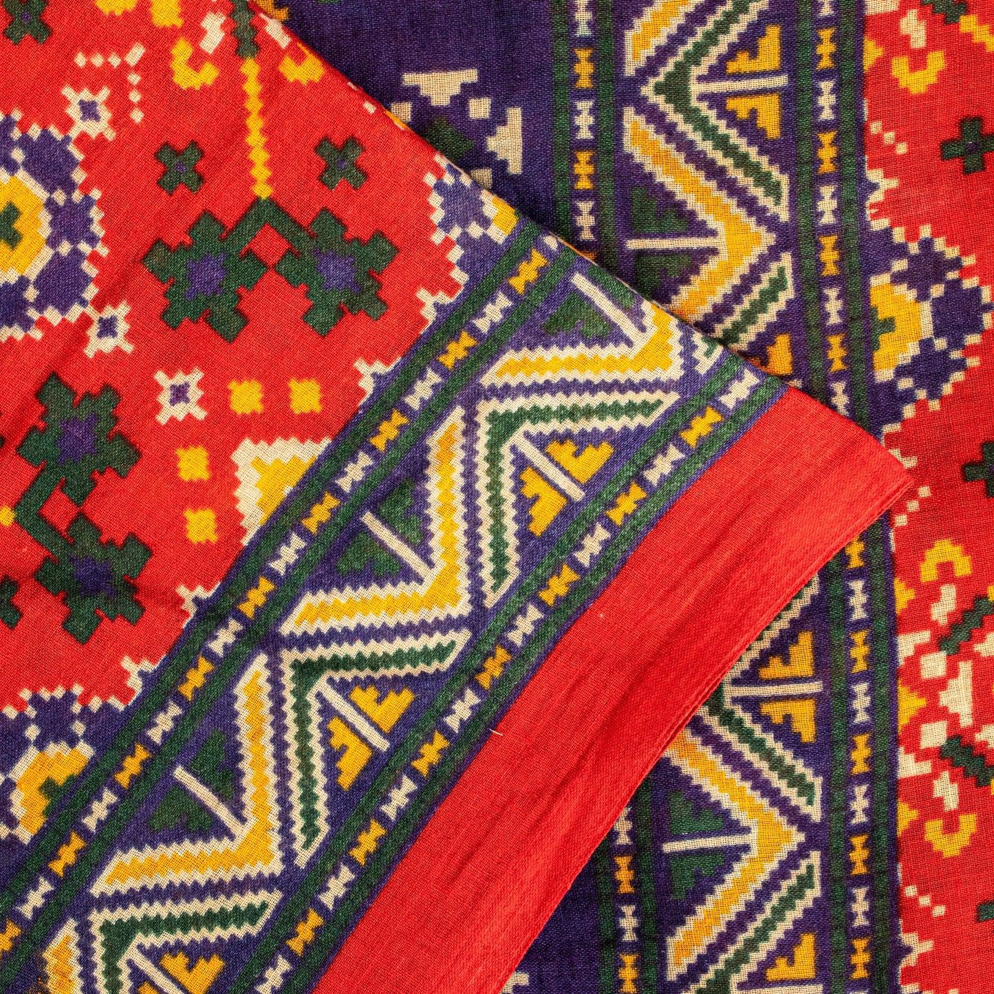 Sanskriti Vintage Red Saree Pure Cotton Patan Patola Printed Gujrat Sari 5.5 YD