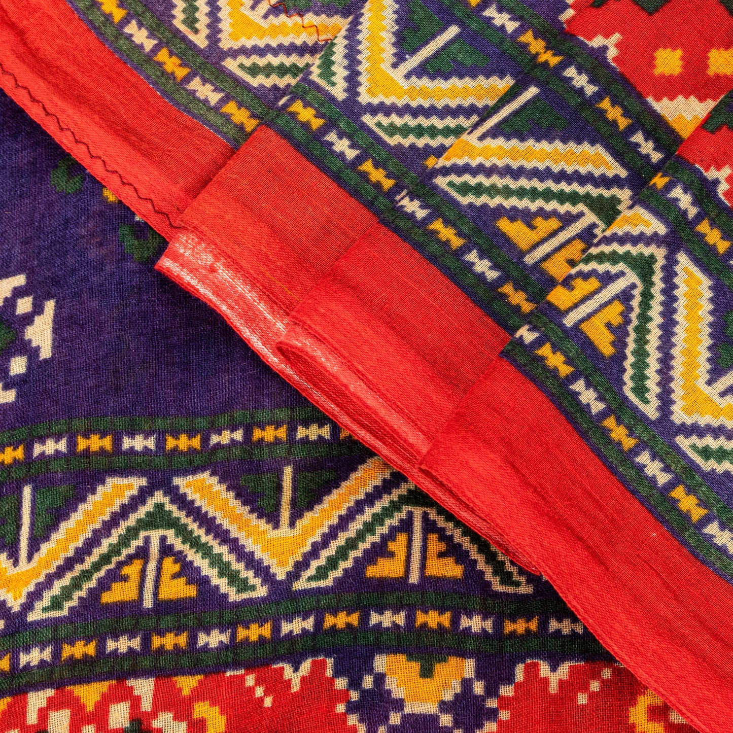 Sanskriti Vintage Red Saree Pure Cotton Patan Patola Printed Gujrat Sari 5.5 YD