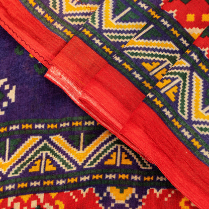 Sanskriti Vintage Red Saree Pure Cotton Patan Patola Printed Gujrat Sari 5.5 YD