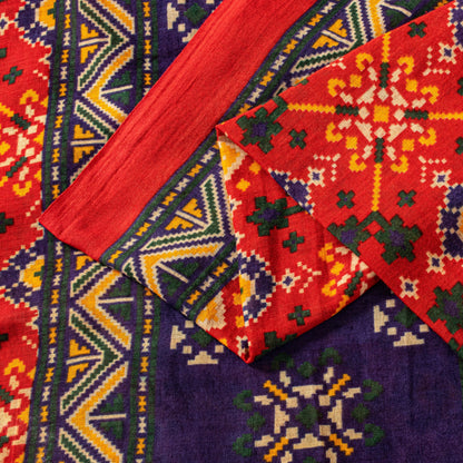 Sanskriti Vintage Red Saree Pure Cotton Patan Patola Printed Gujrat Sari 5.5 YD