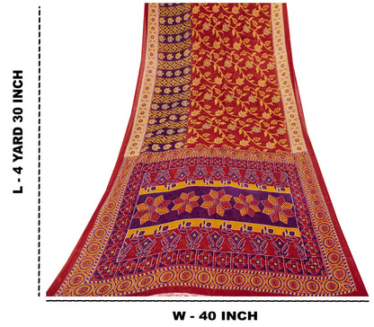 Sanskriti Vintage Saree Red Pure Cotton Floral Printed Sari 4.5+YD Craft Fabric