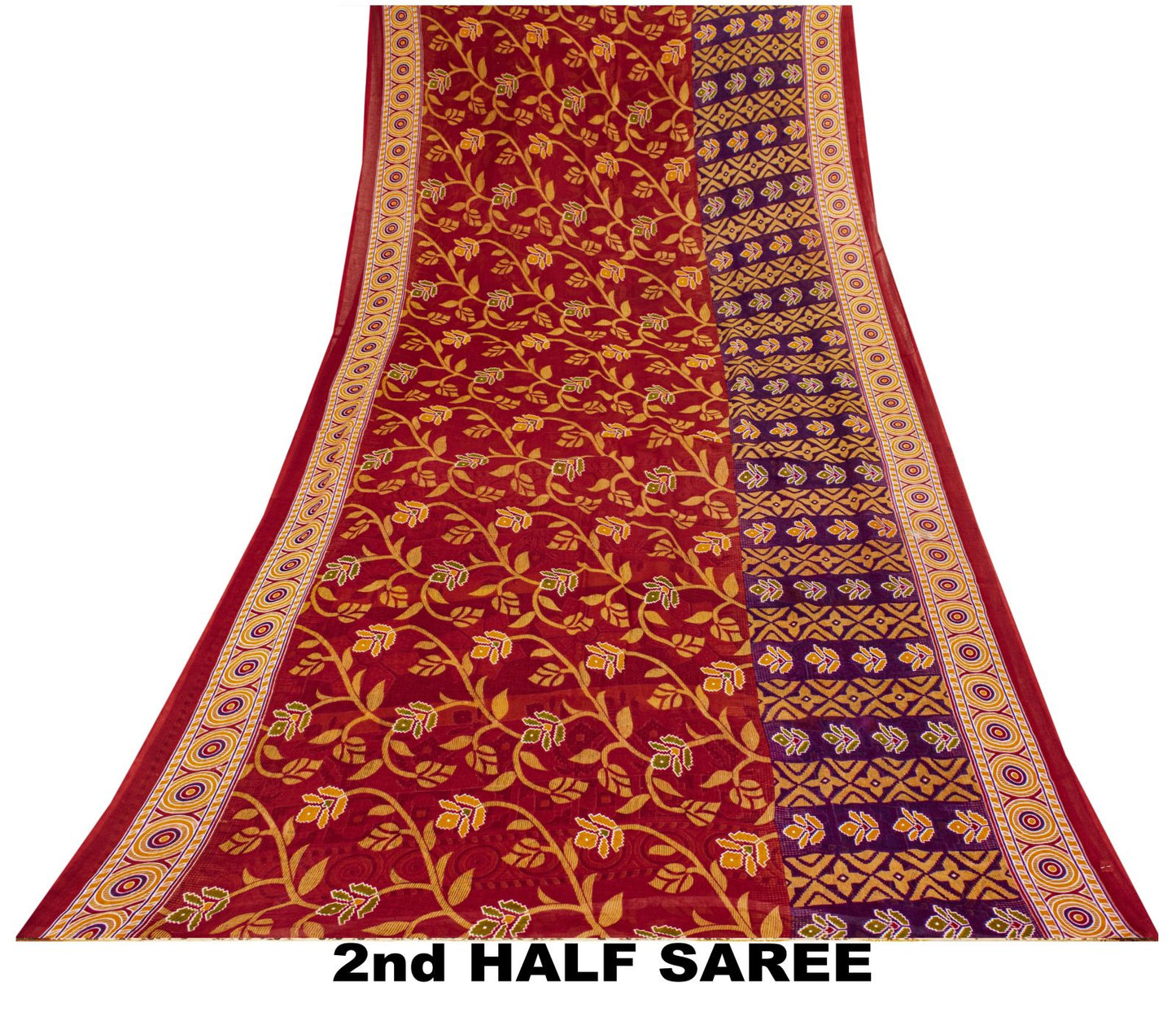 Sanskriti Vintage Saree Red Pure Cotton Floral Printed Sari 4.5+YD Craft Fabric