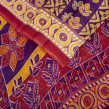Sanskriti Vintage Saree Red Pure Cotton Floral Printed Sari 4.5+YD Craft Fabric
