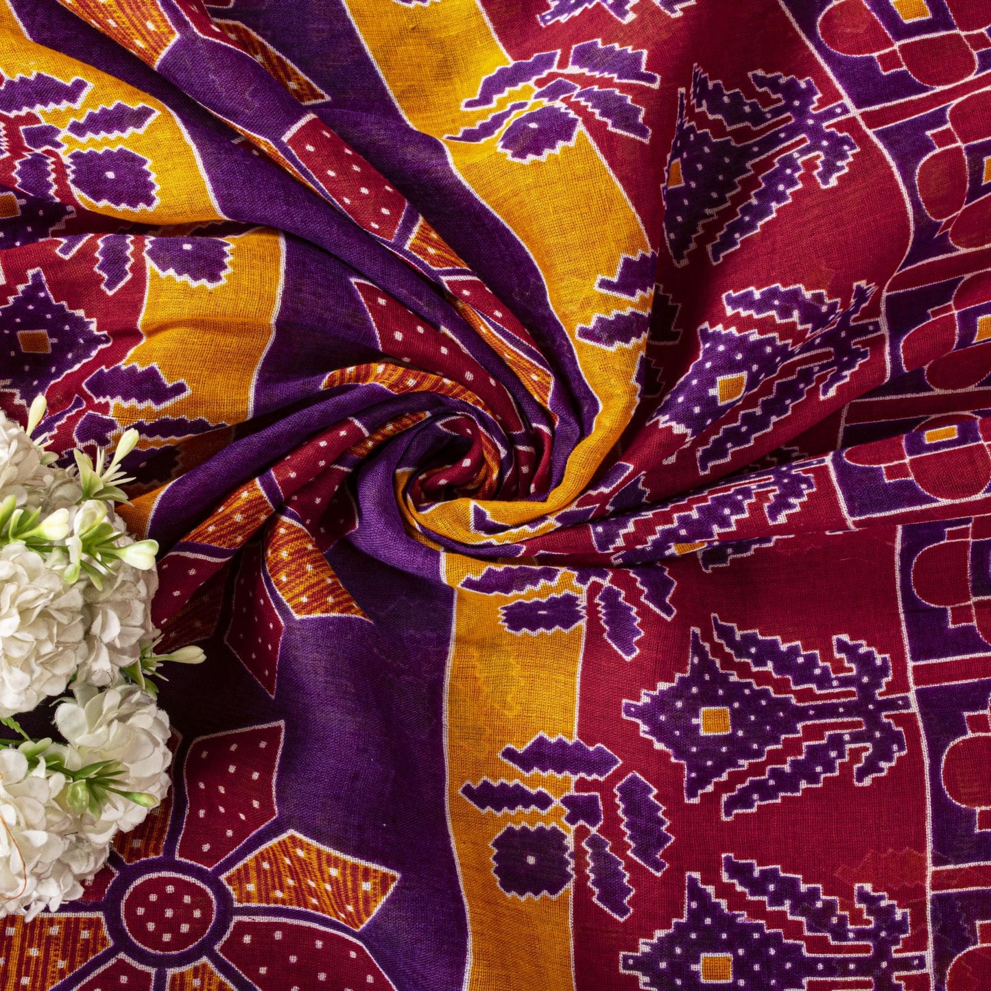 Sanskriti Vintage Saree Red Pure Cotton Floral Printed Sari 4.5+YD Craft Fabric