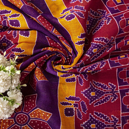 Sanskriti Vintage Saree Red Pure Cotton Floral Printed Sari 4.5+YD Craft Fabric