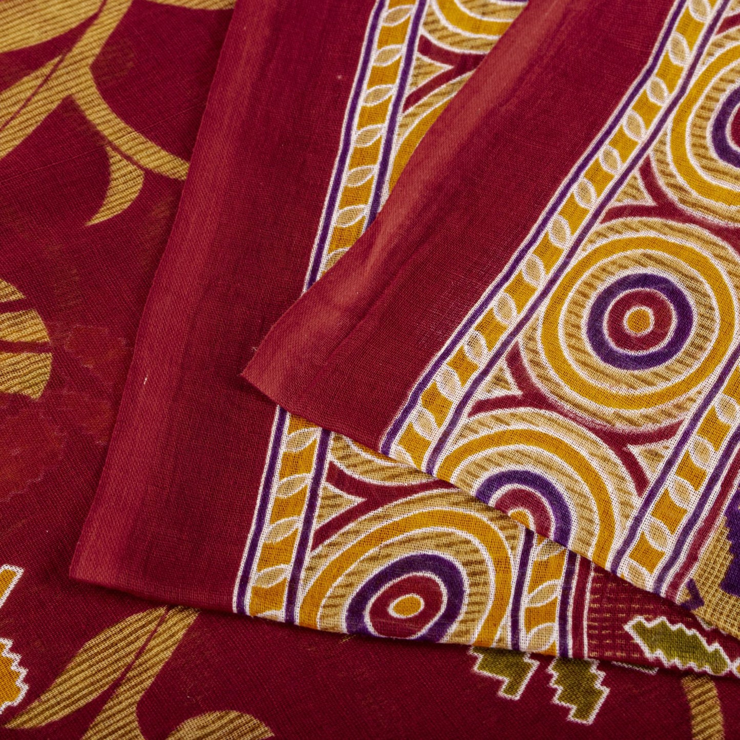 Sanskriti Vintage Saree Red Pure Cotton Floral Printed Sari 4.5+YD Craft Fabric