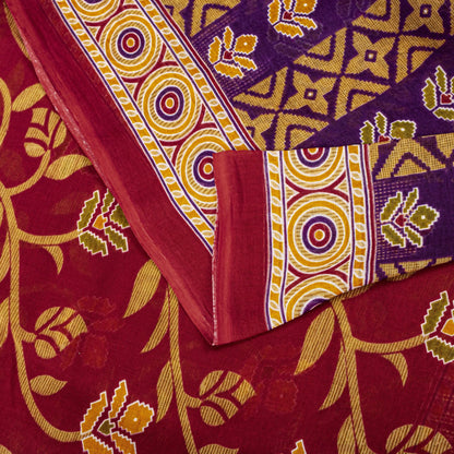Sanskriti Vintage Saree Red Pure Cotton Floral Printed Sari 4.5+YD Craft Fabric