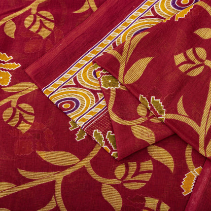 Sanskriti Vintage Saree Red Pure Cotton Floral Printed Sari 4.5+YD Craft Fabric