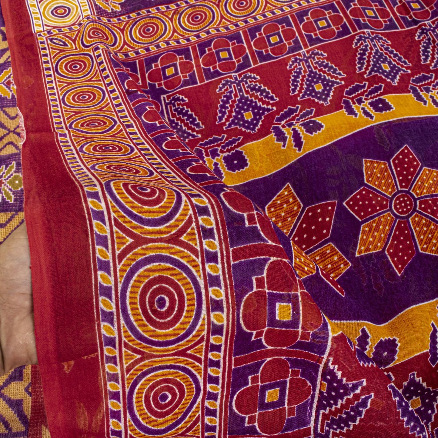 Sanskriti Vintage Saree Red Pure Cotton Floral Printed Sari 4.5+YD Craft Fabric
