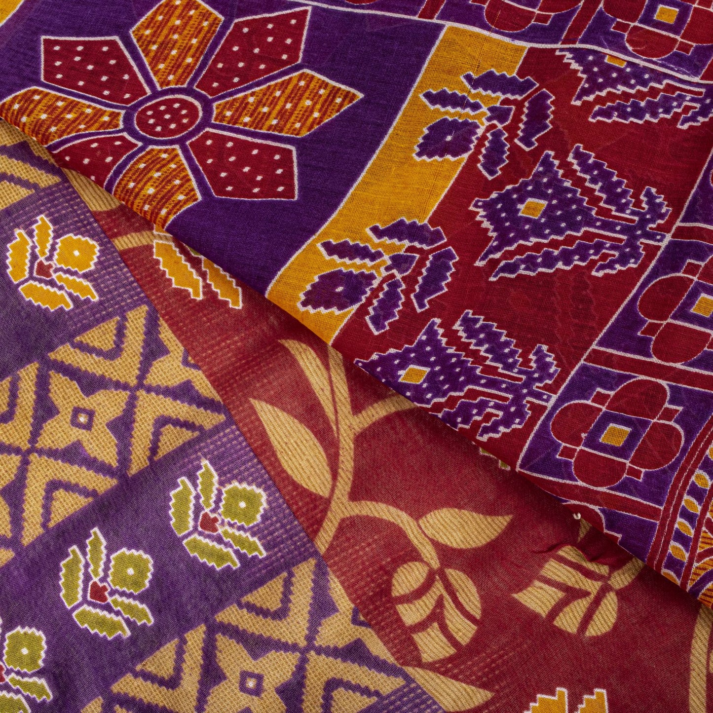 Sanskriti Vintage Saree Red Pure Cotton Floral Printed Sari 4.5+YD Craft Fabric