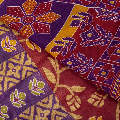 Sanskriti Vintage Saree Red Pure Cotton Floral Printed Sari 4.5+YD Craft Fabric