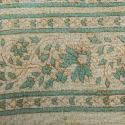 Sanskriti Vintage Cream Pure Cotton Saree Floral Block Print Sari 5+Yard Fabric