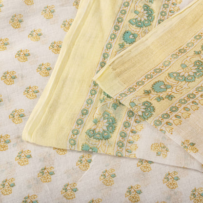 Sanskriti Vintage Cream Pure Cotton Saree Floral Block Print Sari 5+Yard Fabric