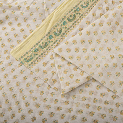 Sanskriti Vintage Cream Pure Cotton Saree Floral Block Print Sari 5+Yard Fabric