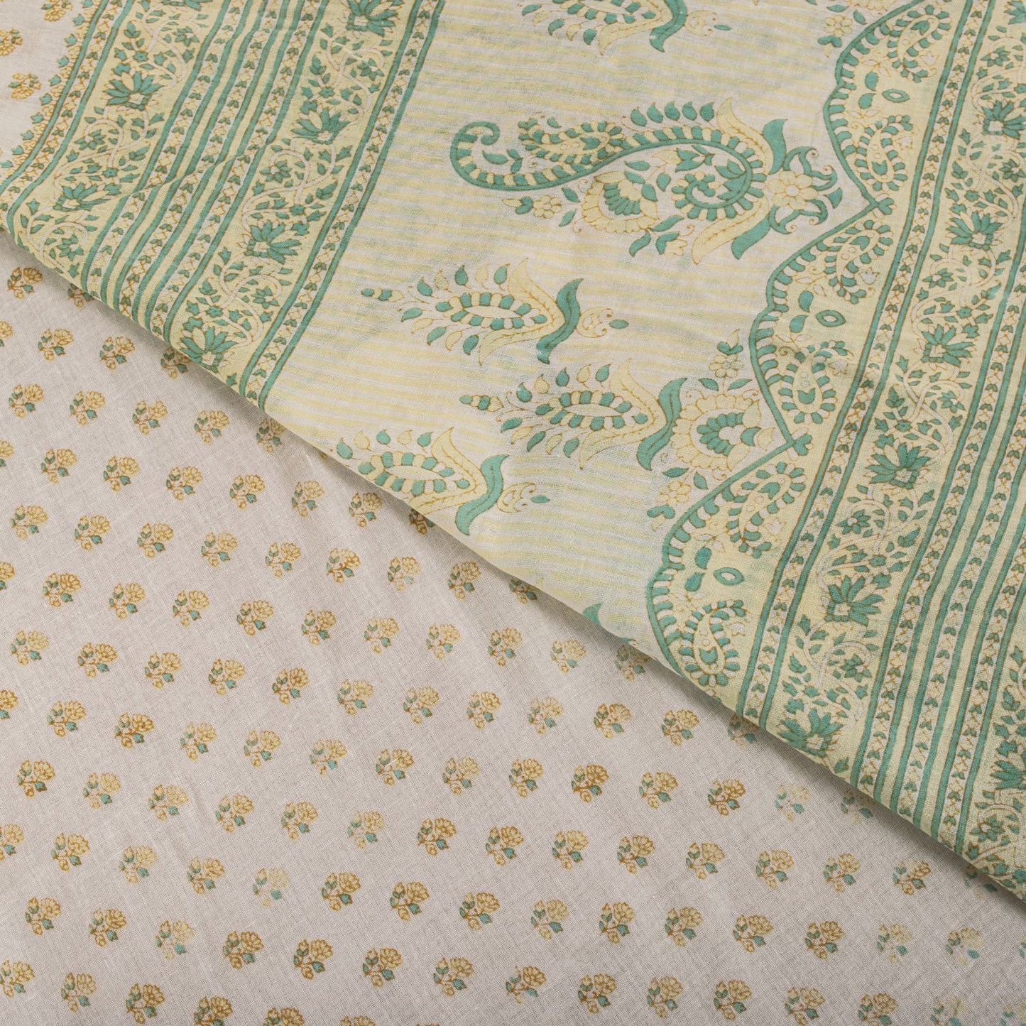 Sanskriti Vintage Cream Pure Cotton Saree Floral Block Print Sari 5+Yard Fabric