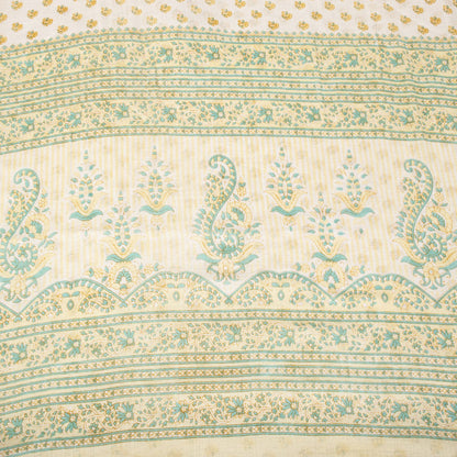 Sanskriti Vintage Cream Pure Cotton Saree Floral Block Print Sari 5+Yard Fabric