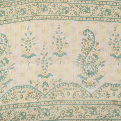 Sanskriti Vintage Cream Pure Cotton Saree Floral Block Print Sari 5+Yard Fabric