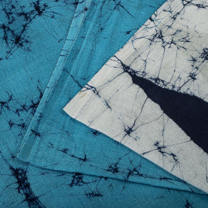 Sanskriti Vintage Blue Pure Cotton Saree Batik Work Sari 5+Yard Craft Fabric