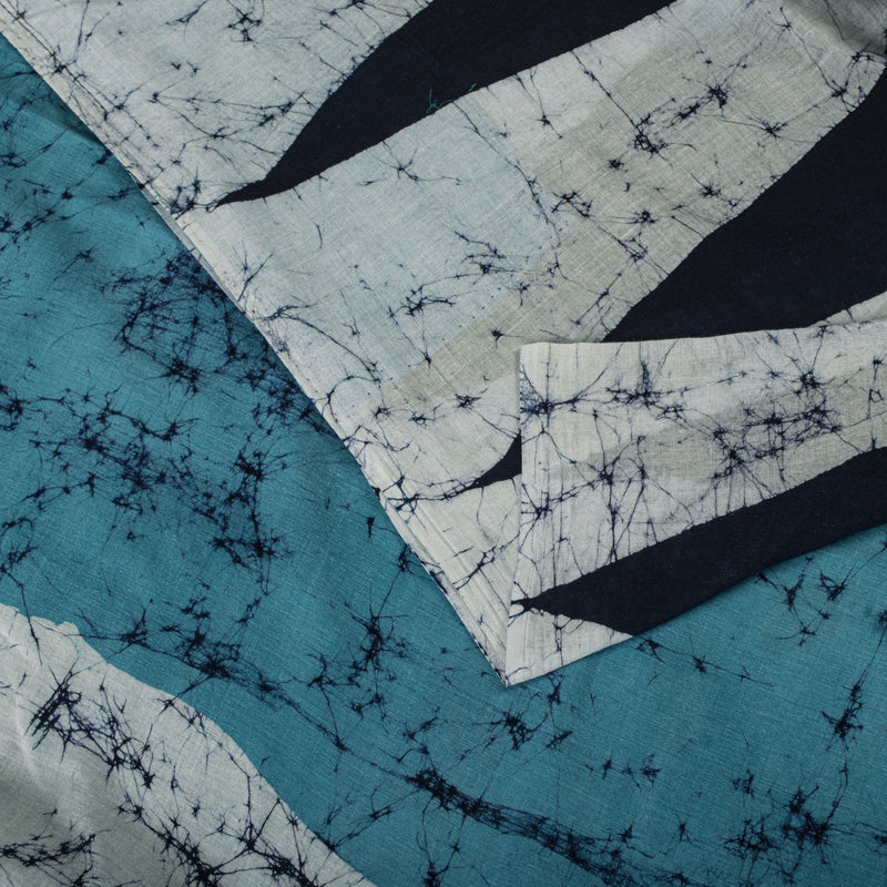 Sanskriti Vintage Blue Pure Cotton Saree Batik Work Sari 5+Yard Craft Fabric