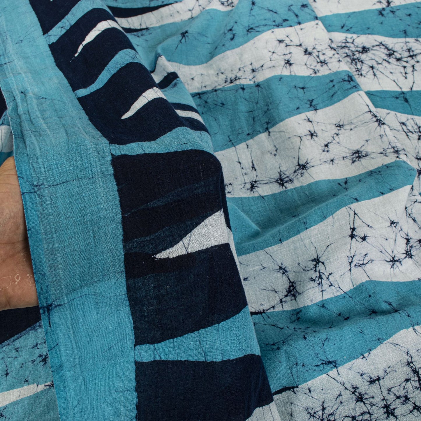 Sanskriti Vintage Blue Pure Cotton Saree Batik Work Sari 5+Yard Craft Fabric