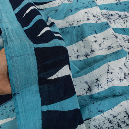 Sanskriti Vintage Blue Pure Cotton Saree Batik Work Sari 5+Yard Craft Fabric