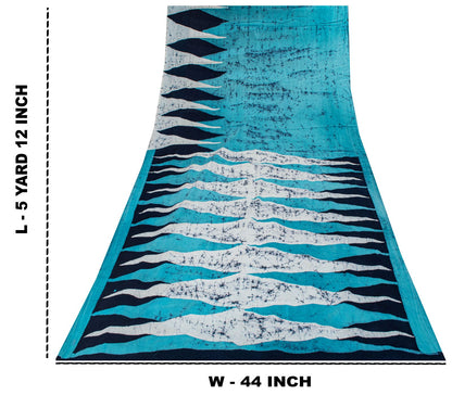 Sanskriti Vintage Blue Pure Cotton Saree Batik Work Sari 5+Yard Craft Fabric