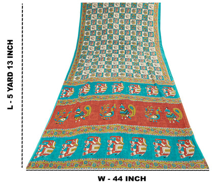 Sanskriti Vintage Pure Cotton Saree Kalamkari Handpainted Sari 5+yard Craft DIY
